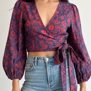 Scanlan Theodore Floral Cropped Wrap Top Tie Front Blouse